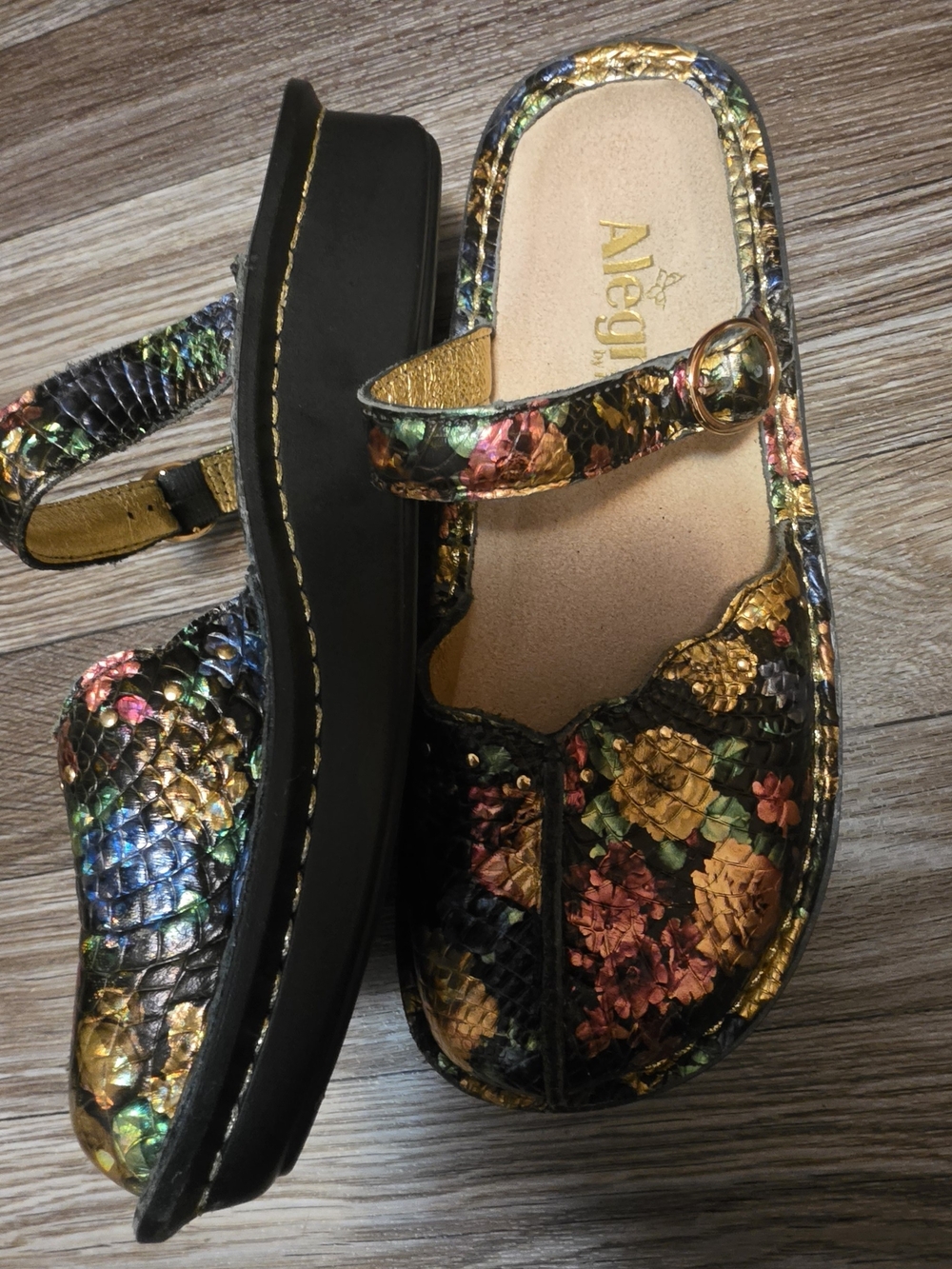 Alegria Multicolor Metallic Snake-Print Clogs - Picture 2 of 9